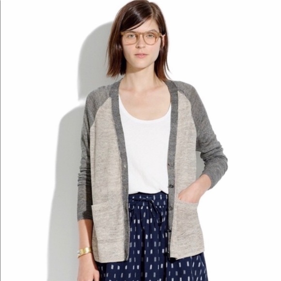Madewell 100% Linen Knit Cardigan Sweater Colorblock - Picture 1 of 7